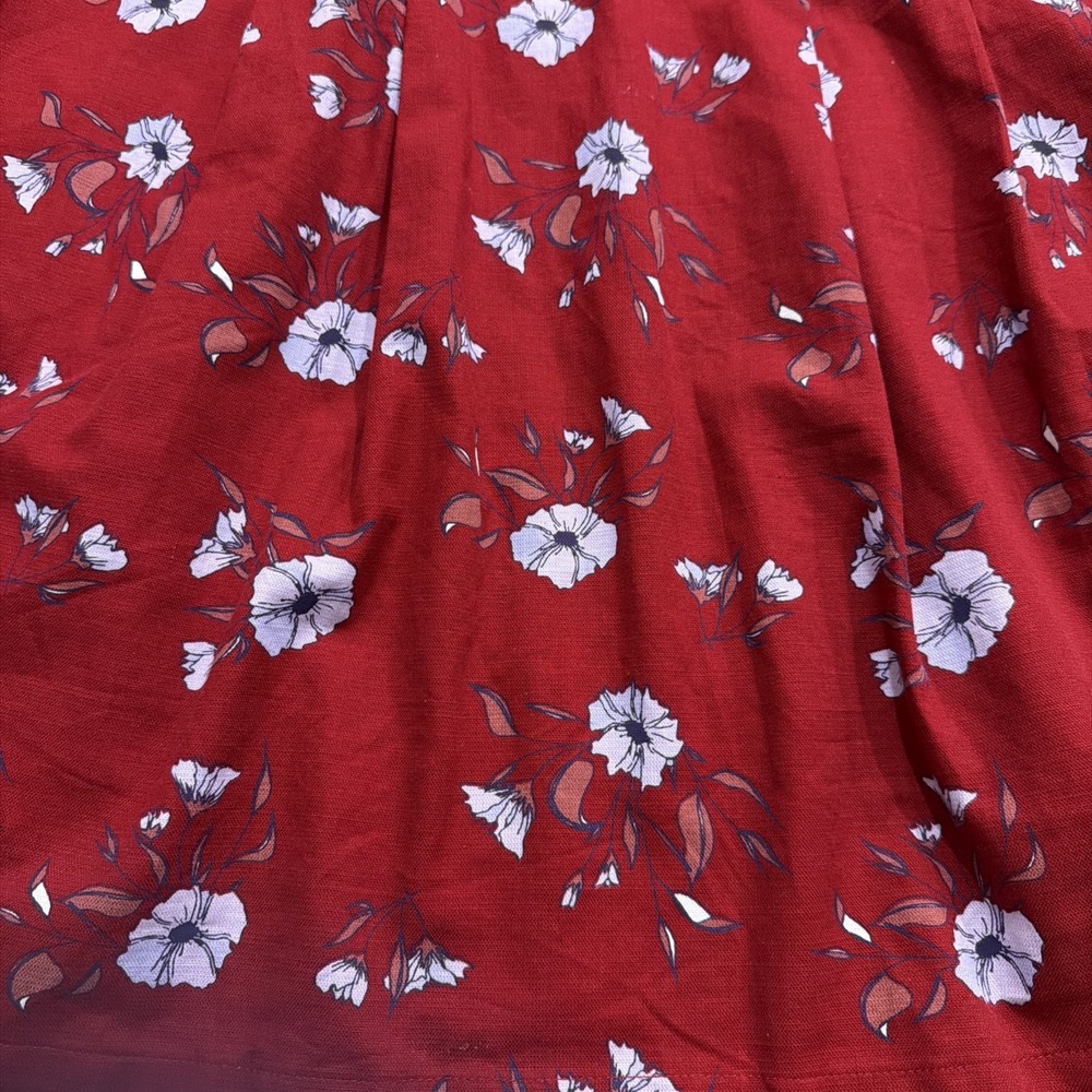Free People Adelle Tunic Dress Womens L Large Red Floral Puff Sleeves Tie Front - Picture 2 of 9
